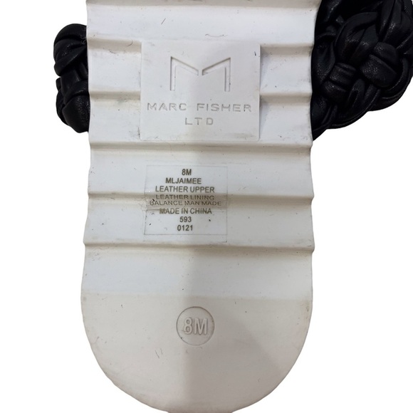 Marc Fisher Jaimee Braided Flat Espadrille Slip On Sandal Size 8 Black Leather - Picture 9 of 10